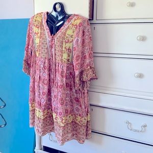 UMGEE BOHO RUFFLE SLEEVE BABYDOLL DRESS NEW WITH TAGS 1X. Bust 22/44 Length 34